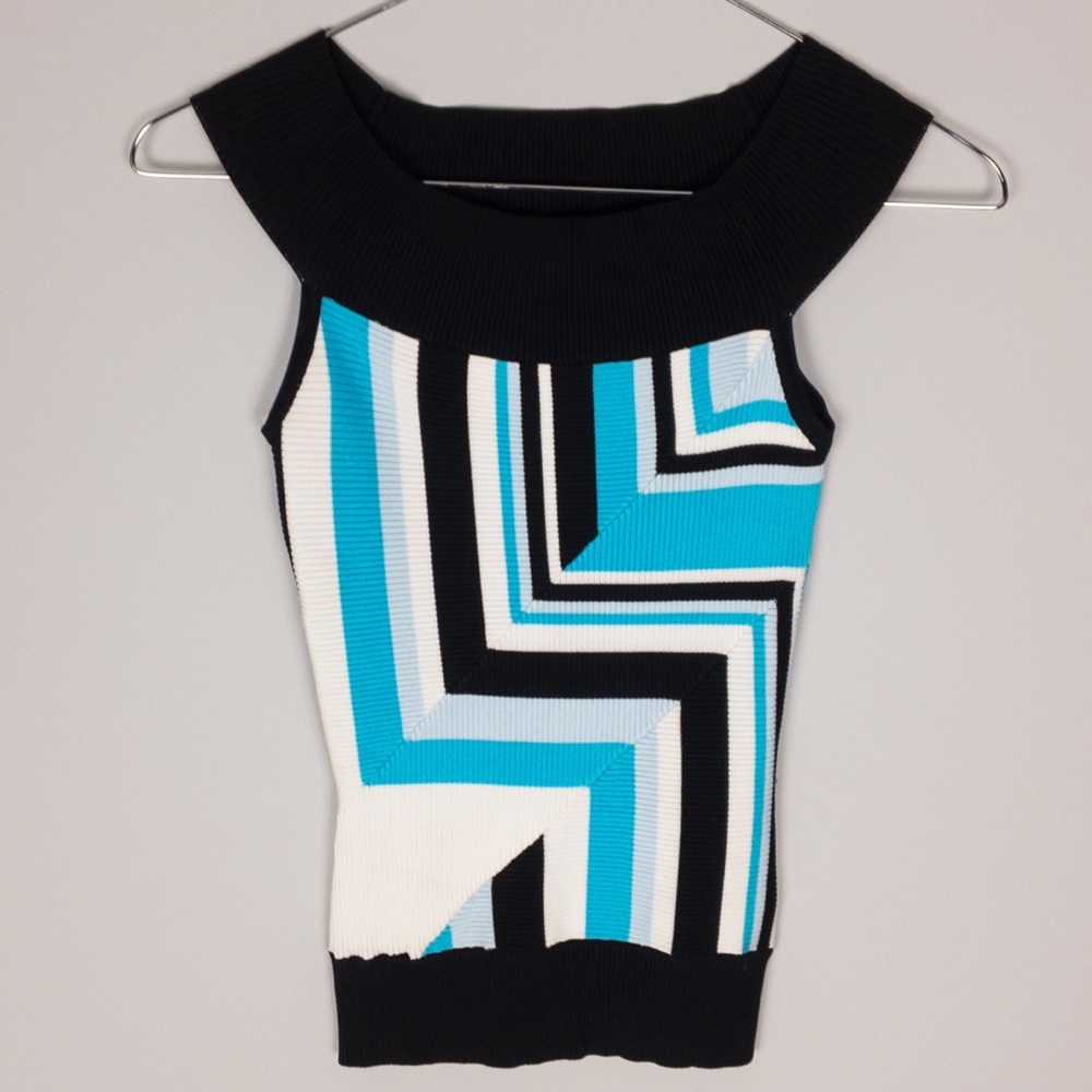 Bebe Off shoulder boat neck striped top blue B